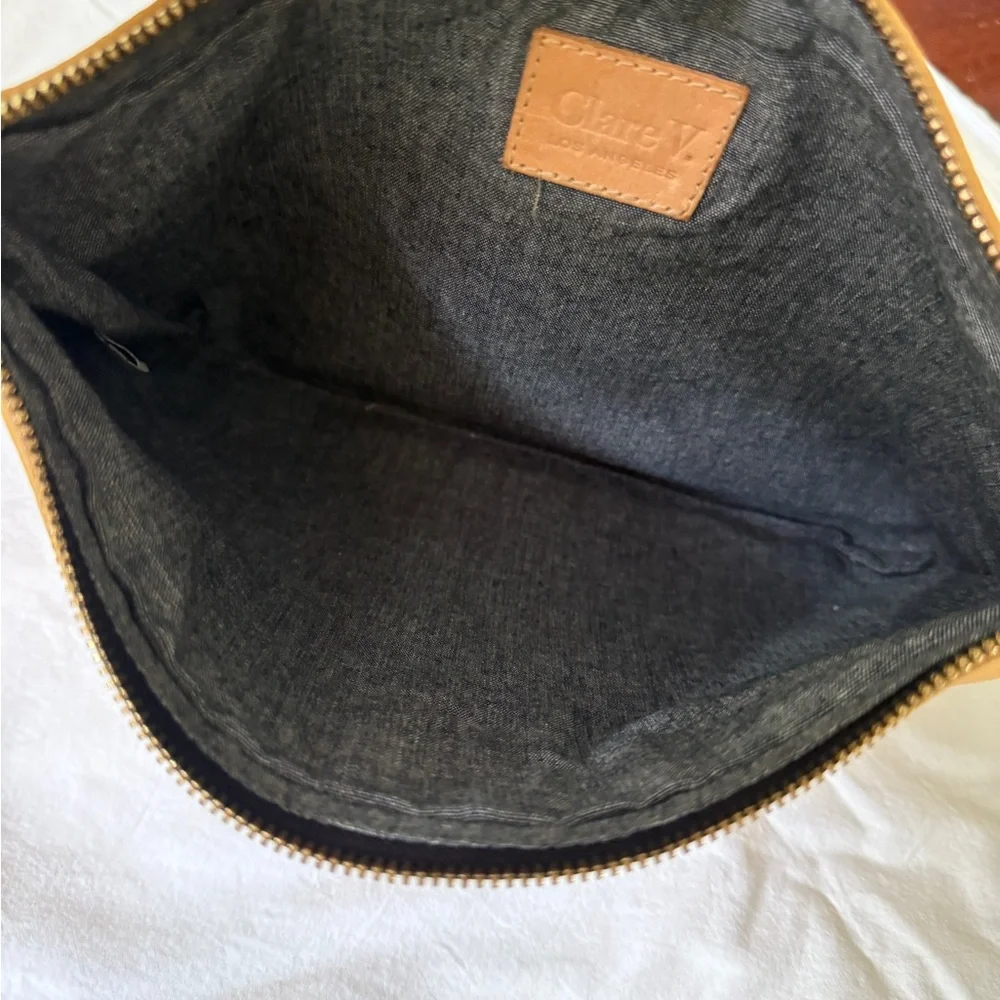 Clare V Tan Leather Flat Clutch (with Black and White Stripe) with tabs - Picture 4 of 6